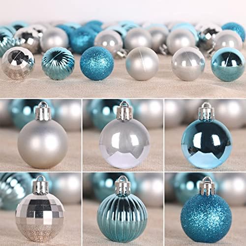 Baby Blue & Silver 2.5" Christmas Balls Christmas Tree Decoration Ornaments Shatterproof Hanging Balls for Birthday Halloween Holiday Wedding Decorations Set of 36pcs
