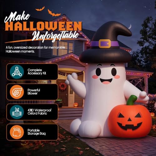 Albott 19.7 FT Commercial Halloween Inflatable Ghost & Pumpkin, 420D Oxford