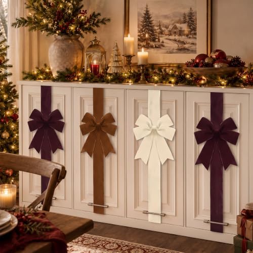 Daifunli 6 Pcs Multicolor Velvet Christmas Cabinet Bows Ribbons for Kitchen