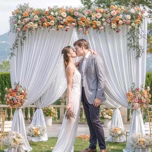 4 Panels Silver Grey Backdrop Curtain for Parties Wedding Wrinkle Free Silver Grey Photo Curtains Backdrop Drapes Fabric Decoration for Birthday Party Baby Shower 20ft(W) x 10ft(H)