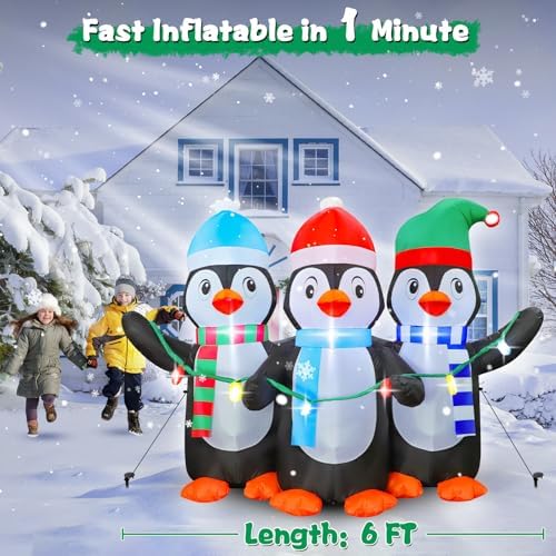 FunFanso 6 FT Christmas Inflatable Penguin Decoration with LED Lights