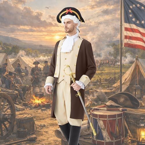 Mens Hamilton Costume 5PCS Colonial Washington Costume Adult Outfit