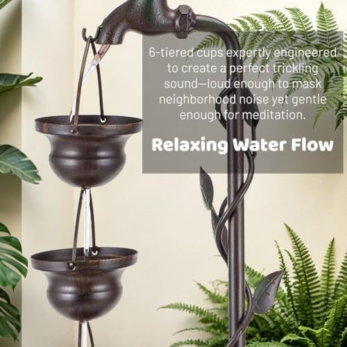 39" Tiered Water Fountain Outdoor 6 Hanging Cups Garden Water Feature