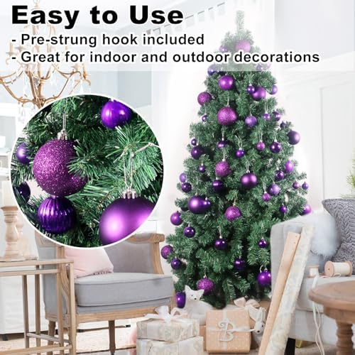 Purple 3.2" Large Christmas Balls - Christmas Tree Decoration Ornaments Shatterproof Hanging Balls for Birthday Halloween Holiday Wedding Decorations Set of 24pcs