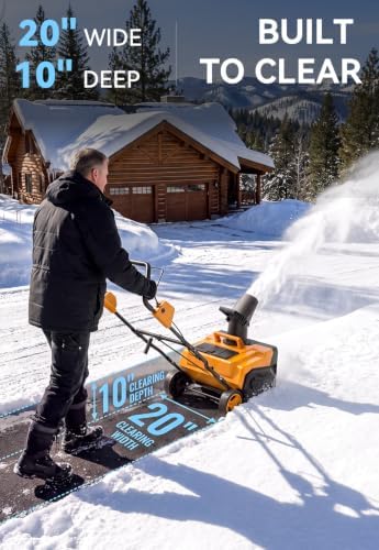 Electric Snow Blower Cordless 20" Brushless Snow Thrower for Patio/Driveway