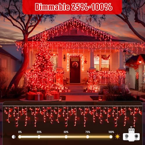 JMEXSUSS 400 LED Red Icicle Christmas Lights Outdoor