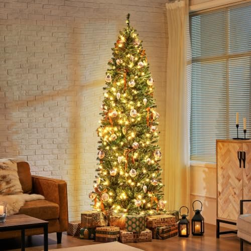 Yaheetech 7.5ft Pre-lit Pencil Artificial Christmas Tree, Green
