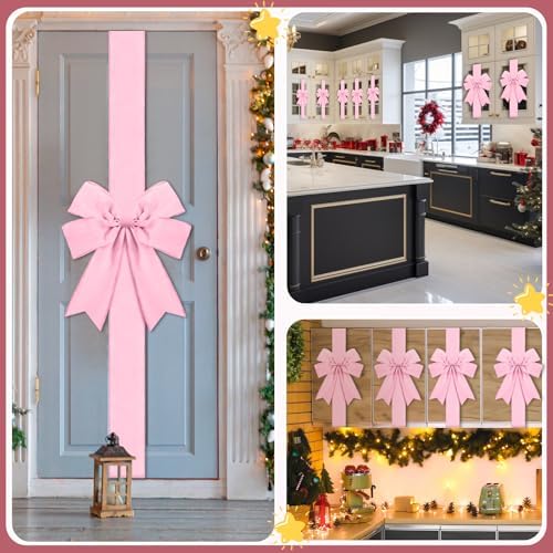 Daifunli 9 Pcs Pink Velvet Christmas Cabinet Bows Ribbons for Kitchen