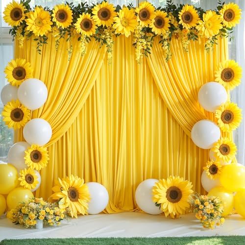 4 Panels Yellow Backdrop Curtain for Parties Wrinkle Free Lemon Yellow Photo Curtains Backdrop Drapes Fabric Decoration for Birthday Party Wedding Baby Shower 20ft(W) x 10ft(H)