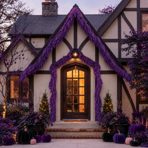 9Ft Halloween Cedar Garland,Purple Real Touch Soft Christmas Decorations