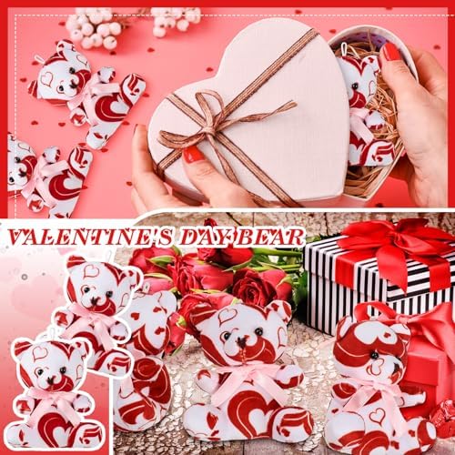 Haull 18 Pcs Valentine Heart Stuffed Animals Bears Bulk Gifts Plush Bears Bulk Mini Soft Stuffed Toys Small Cute Plush 4" for Adults Party Favors Home(Cute)
