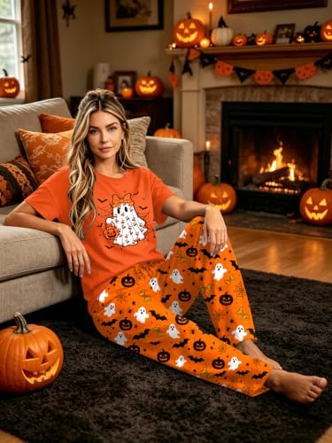 Skull Sets for Women Halloween Bloody Shirts Dancing Skeleton 2 Pc Set