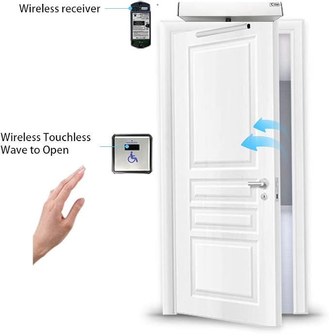 Handicap Door Opener Contactless Wireless Door Opener with 2pcs Touchless Wireless Wave Handicap Sensor Switches Olide-512N,Compatible for Alexa,Phone APP Control Available