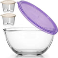 Large Glass Bowl for Sourdough Bread Making with Lid, 5Quart Deep Big Glass Bowl Large Salad Bowl with 8oz Small Bowls(Purple)