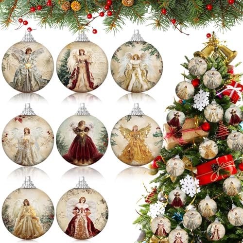 Outus 16 Pcs Christmas Tree Ball Ornaments Vintage Angel Christmas Decorations for Tree Colorful Xmas Decorative Hanging Ornaments for Farmhouse Home Fireplace Decoration Holiday Party Favors