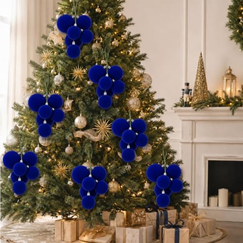 Roowest 4 Sets Large Blue Velvet Christmas Ball Clusters Ornaments Decor