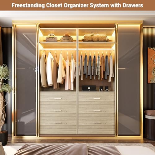 Besiost Freestanding Closet System with 3 Drawers, Wood Closet Organizer