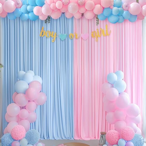 Pink Blue Backdrop Curtains for Gender Reveal Boy or Girl Parties Wrinkle Free Photo Curtains Backdrop Drapes Fabric Decoration for Birthday Party Baby Shower 5ft x 7ft,2 Panels