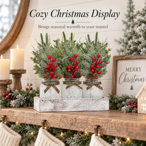 Mason Jar Christmas Centerpieces for Tables, Winter Xmas Table Decorations