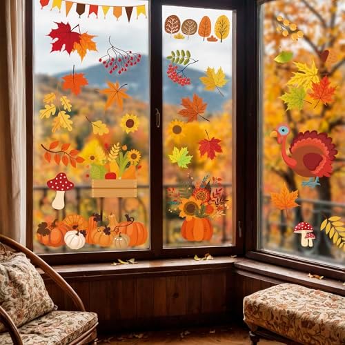 Thanksgiving Decorations - Reusable Static Window Clings for Glass