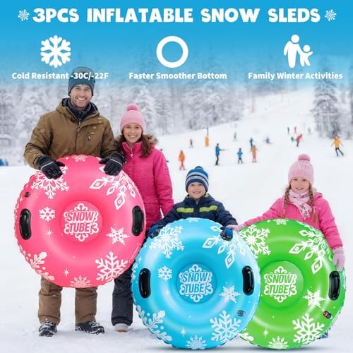 ZMLM Snow Tube for Sledding -2 Pack/3 Pack 36" Inflatable Snow Sled for Kids and Adults Heavy Duty Blow Up Tube with Handles Outdoor Winter Toys Gift for Sport Supplies
