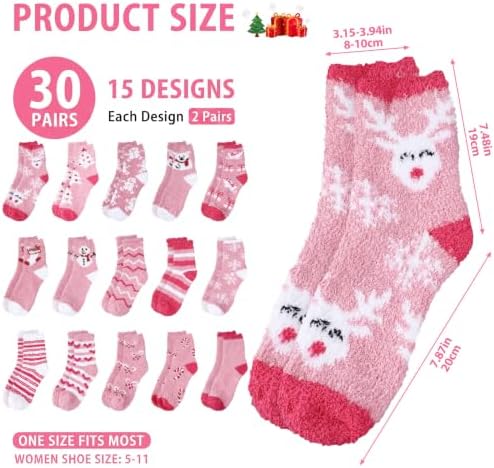 Hoolerry 30 Pairs Christmas Fuzzy Socks Bulk for Adult Gift
