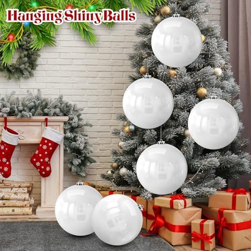 Zubebe 6 Pcs 8 Inch Large Outdoor Christmas Ball Ornaments,White