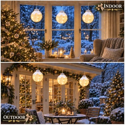 Christmas Light Balls Outdoor, Lighted Hanging Ornaments, Beige