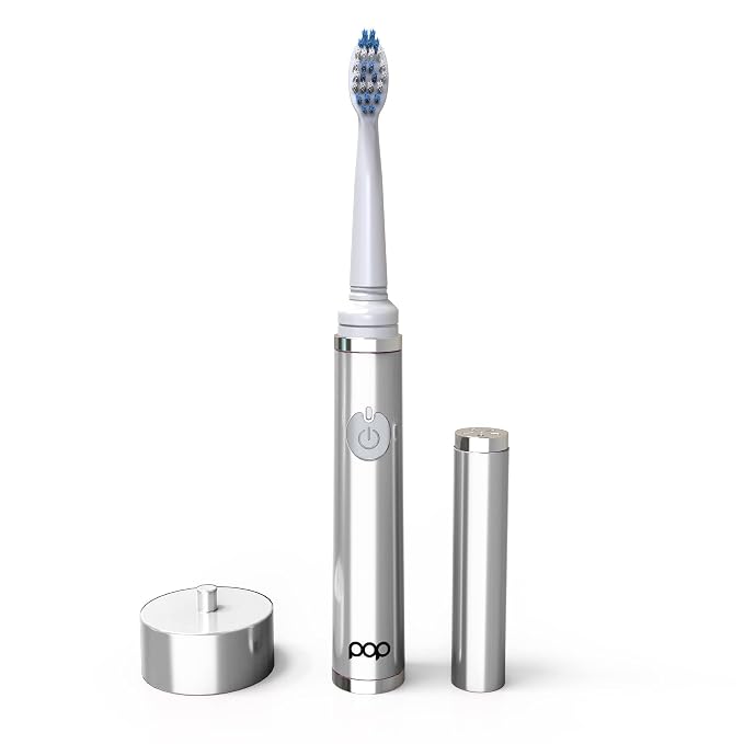 Pop Sonic The Ultimate Pro Toothbrush (Silver) | Rechargeable Tooth Brush w/Up to 40,000 Brush Strokes/Minute - Long-Lasting Dupont Nylon Bristles - for Teens & Adults w/Quadrant Pacer & Timer