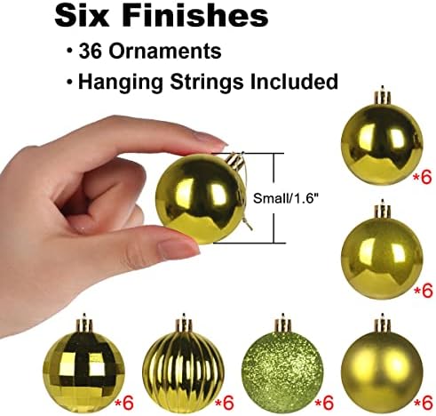 Lime Green 1.6" Small Christmas Balls Christmas Tree Decoration Ornaments Shatterproof Hanging Balls for Birthday St. Patrick's Day Easter Mardi Gras Holiday Wedding Decorations Set of 36pcs