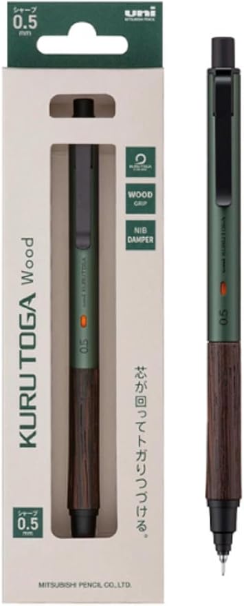 KURUTOGA Mitsubishi Pencil Mechanical Pencil Wood 0.5mm Forest Green M5KW1P.88 With Original Stylus Ballpoint Touch Pen