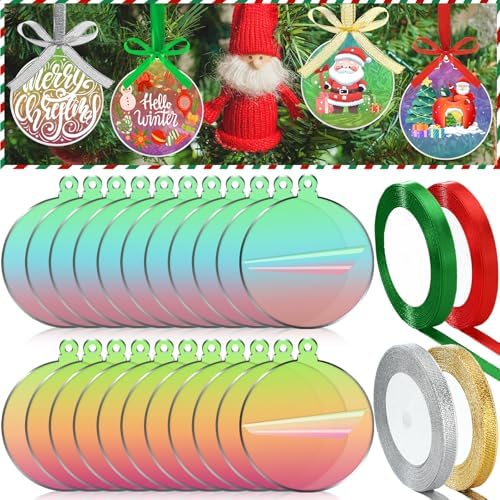 Sumind 36 Pcs 4 Inch Blank Acrylic Christmas Ornaments, Iridescent