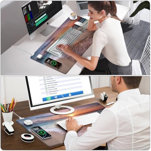 Mouse Pad with Magnetic Wireless Charging, 31.5"x15.8" in, Beach Sunset