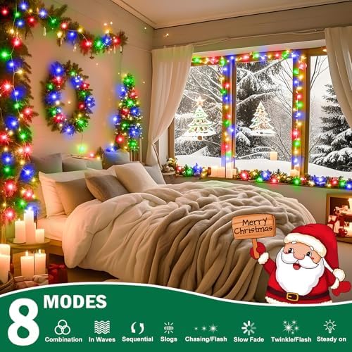 SAUIRS 500 LED 197FT Christmas Lights Outdoor String Lights with 8 Modes Timer Waterproof Fairy Light Plug in for Outside Indoor Party Xmas Palm Tree Yard Wedding Decorations(Multicolor)