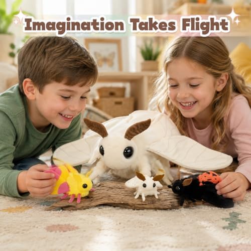 MorisMos Plush Moth Stuffed Animal with 3 Moth Babies