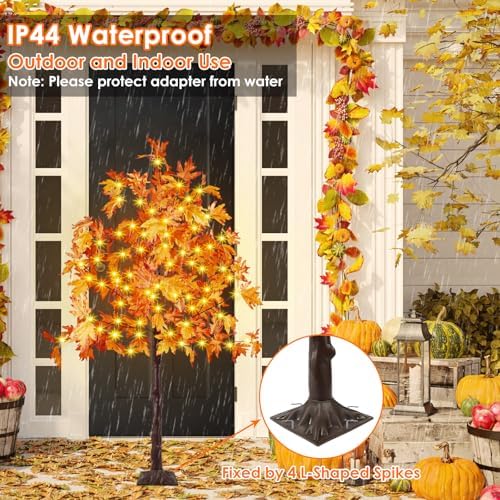 5FT Lighted Maple Tree 100 LED Artificial Fall Tree for Home Decorations