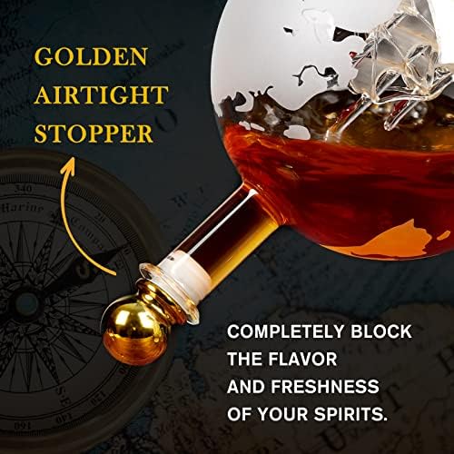 Globe Whiskey Decanter Set with 4 Glasses 850ml, Dad Gifts for Men Him Husband, Christmas Anniversary Birthday Gift for Brother Grandpa, for Liquor Bourbon Scotch Whisky