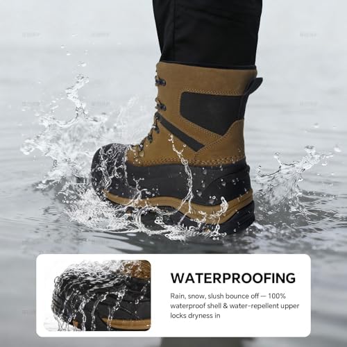Men's Snow Boots, Waterproof Leather Winter Boots for Men