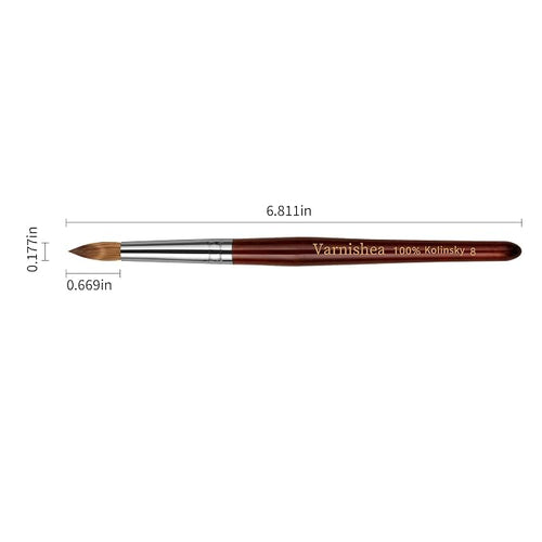 100% Pure Kolinsky Acrylic Nail Brush Solid Wood Handle Professional Manicure Brushes for Powder Nail Acrylic Application - Salon & DIY Nail Art Essentials - Size 8, 1.0 Count