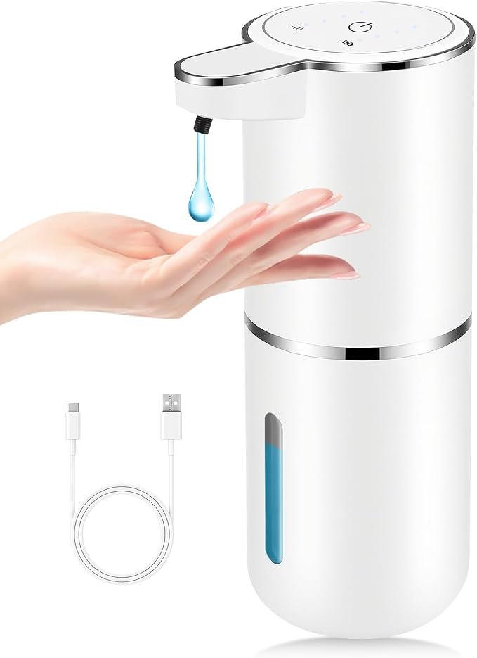 Automatic Soap Dispenser Touchless,Liquid Soap Dispenser with 4 Adjustable Levels,12.8oz USB Rechargeable and Wall Mounted,Smart Hand Soap Dispenser for Bathroom,Kitchen Sink,Dish Soap