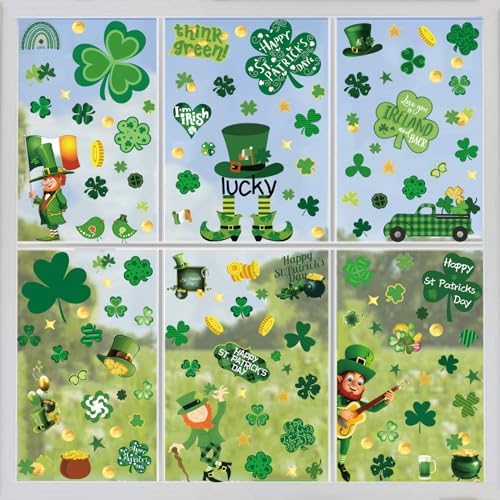 st Patricks Day Decorations Window clings 10 Sheet for Glass Windows Shamrock Window clings Stickers