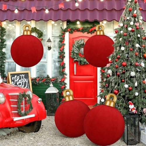 Jetec 3 Pcs 32 Inch Giant Red Velvet Christmas Inflatable Balls