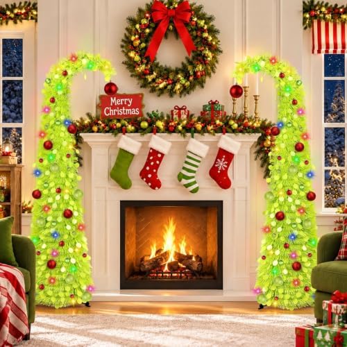N&T NIETING Whimsical Pop Up Christmas Tree with Lights & 31 Balls, 5Ft Collapsible Tinsel Tree Decorations for Holiday Home Office Decor, Green