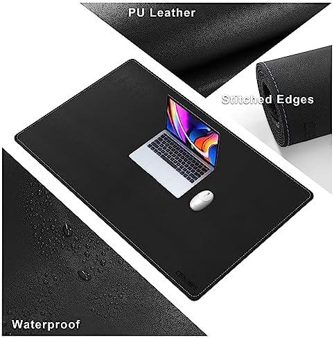 CENNBIE Leather Desk Mat Large, 43.6" x 23.6" Extended Mouse Pad (Black)
