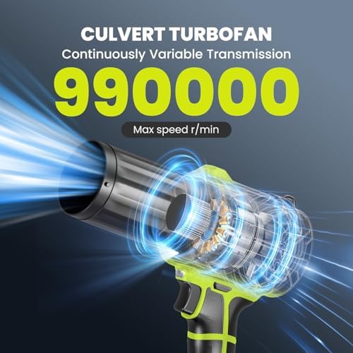 990,000 RPM Cordless Leaf Blower with 2 Batteries & Charger - Electric Handheld Blower, Lightweight, Double Run Time for Lawn, Yard, Patio, Garden Cleaning Green 1