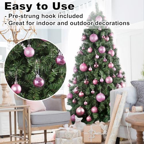 Bubblegun Pink 1.6" Small Christmas Balls Christmas Tree Decoration Ornaments Shatterproof Hanging Balls for Birthday Halloween Holiday Wedding Decorations Set of 18pcs