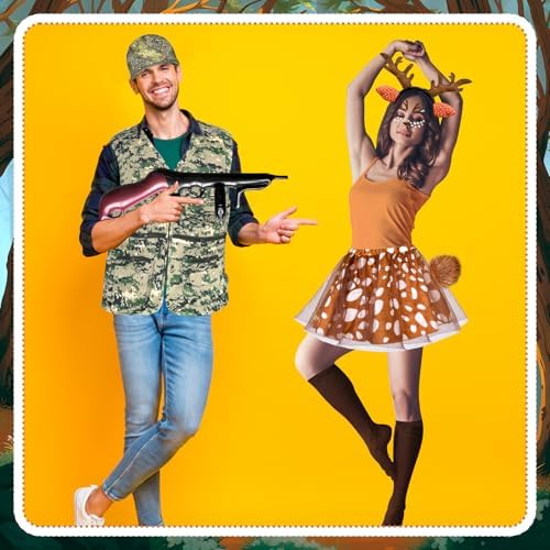 9 Pcs Halloween Couple Costume Deer and Hunter Couple Costume Accessories