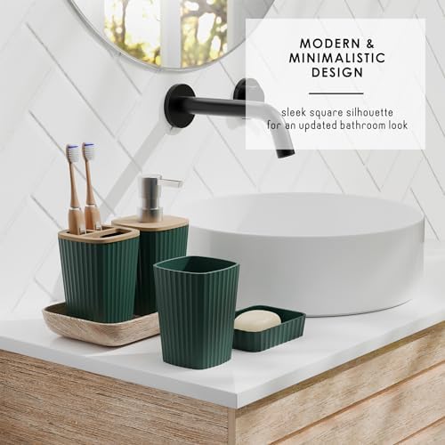 Clara Clark Bathroom Set - Hunter Green Bathroom Accessories Set, 6PC Bathroom Accessory Set, Bathroom Sets with Toilet Brush, Trash Can & Soap Dispenser