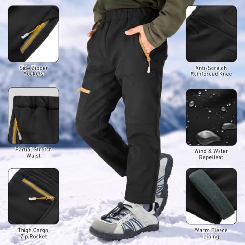 Boys Snow Pants Waterproof Fleece Lined Winter Ski Pants for Kids