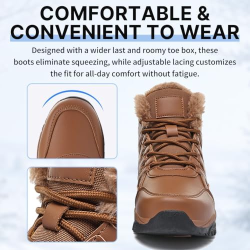Snow Boots for Men Winter Waterproof Warm Fur Lined Shoes Non Slip Ankle